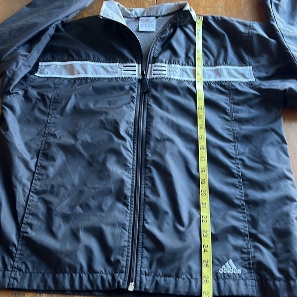Adidas men’s nylon zip up windbreaker size medium pockets black with gray band - Picture 7 of 16